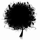  Floral tree silhouette black 