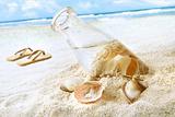 Seashells in a bottle on the beach