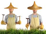 Man with Asian straw hat