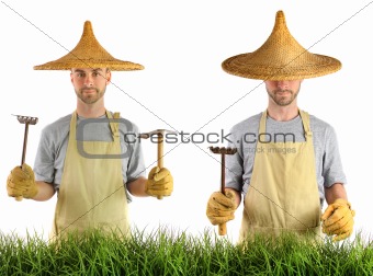 Man with Asian straw hat