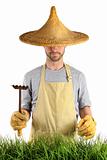 Man with Asian straw hat 