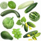 Set of green fruits and vegetables