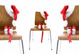 Wood chairs  with gifts on white