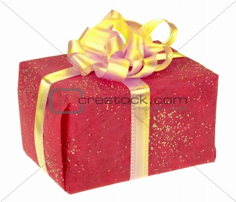 Red square box with golden bow