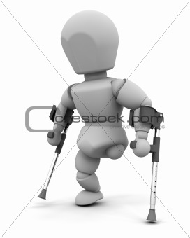 amputee on crutches