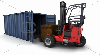 forklift truck loading a container