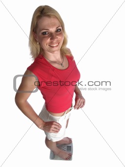 Girl with cordon tape on scales