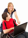 Disabled Teen and Friend on Computer