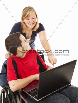 Disabled Teen and Friend on Computer