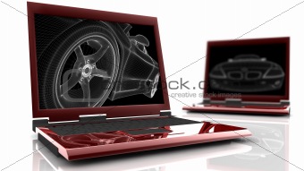 Two red laptop