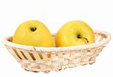 Two  yellow apples in basket