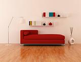red couch in modern lounge