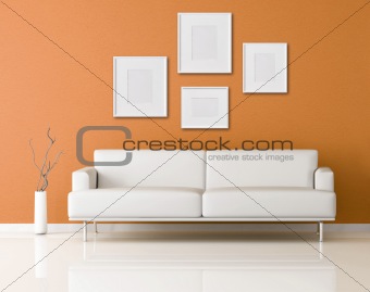 white sofa in a orange living-room