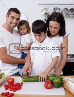 Young family cooking together