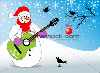 Snowman playing guitar