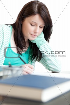 Concentrated woman studying 