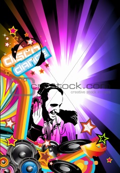 Music Event Background with Dj Shape and Rainbow Colours