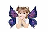 Adorable little girl with wings isolated on white background 