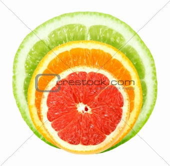Set of cross a citrus fruits
