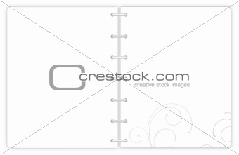 notebook with gray flower pattern