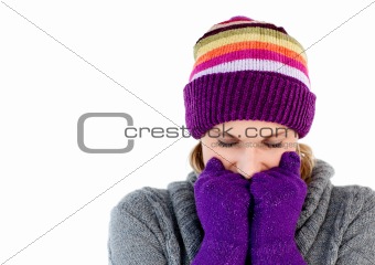Freeze woman with gloves and a hat