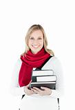 Attractive woman holding books