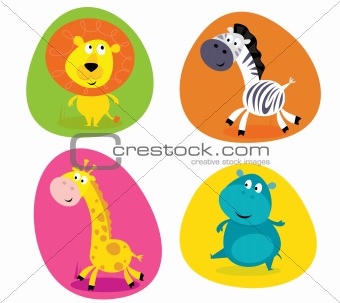 Cute safari animals set - lion, zebra, giraffe and hippo