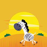 Africa animals: Cute cartoon africa zebra in the wild savanna