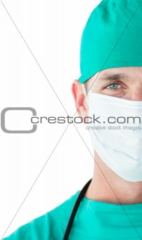 Close-up of a surgeon wearing a surgical mask