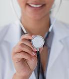 Close-up of a doctor holding a stethoscope