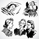 Vector Vintage Women at Home