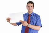Businessman holding or showing a blank paper.