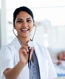 Female doctor holding a stethoscope