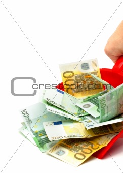 hand, dustpan, money