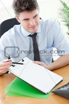 Confident businessman showing a contract to a customer