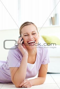 Laughing woman talking on phone 