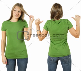 Female with blank green shirt