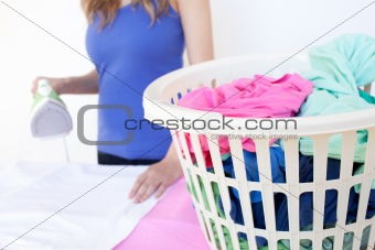 Close-up of a woman ironing 