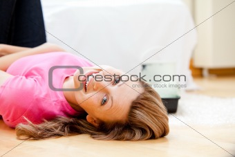 Relaxed woman have a break in her living-room
