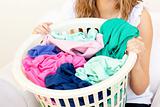 Close-up of a caucasian woman doing laundry