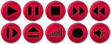 Set of red buttons for music player