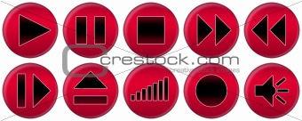 Set of red buttons for music player