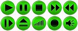 Set of green buttons for music player