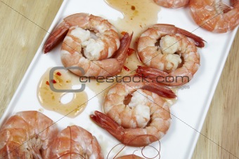 Fried shrimps with sauce on the plate