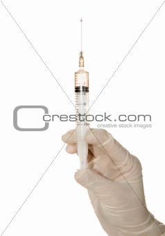 syringe in his hand