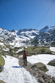 trekking through snow valley