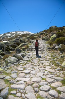 woman hiking on roman road