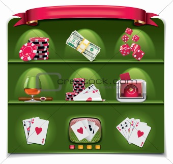 Vector gambling icon set. Part 1 (green background)