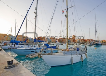 Sailing yachts in a marina
