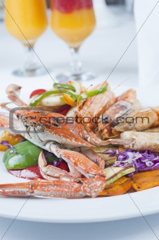 Seafood meal of crab and shrimp